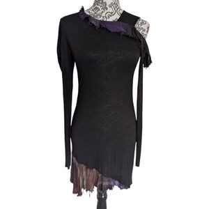 Wool Dress Women Small Witchy Whimsigoth Shabby Fairy French Cold Shoulder Black